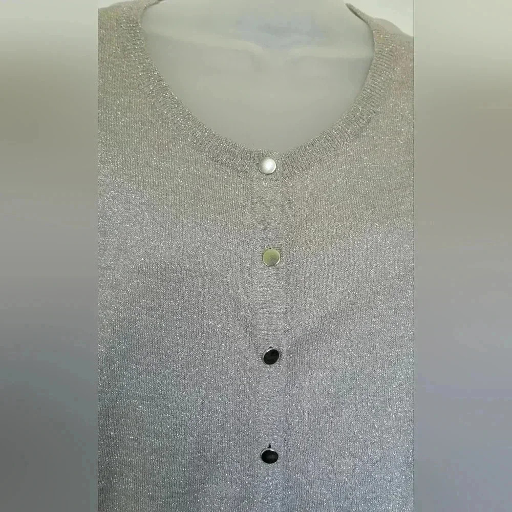 VTG Y2K 1990s Limited Silver Metallic/Gray Button Up Cardigan Sheer Back Sz Med. - Picture 4 of 11